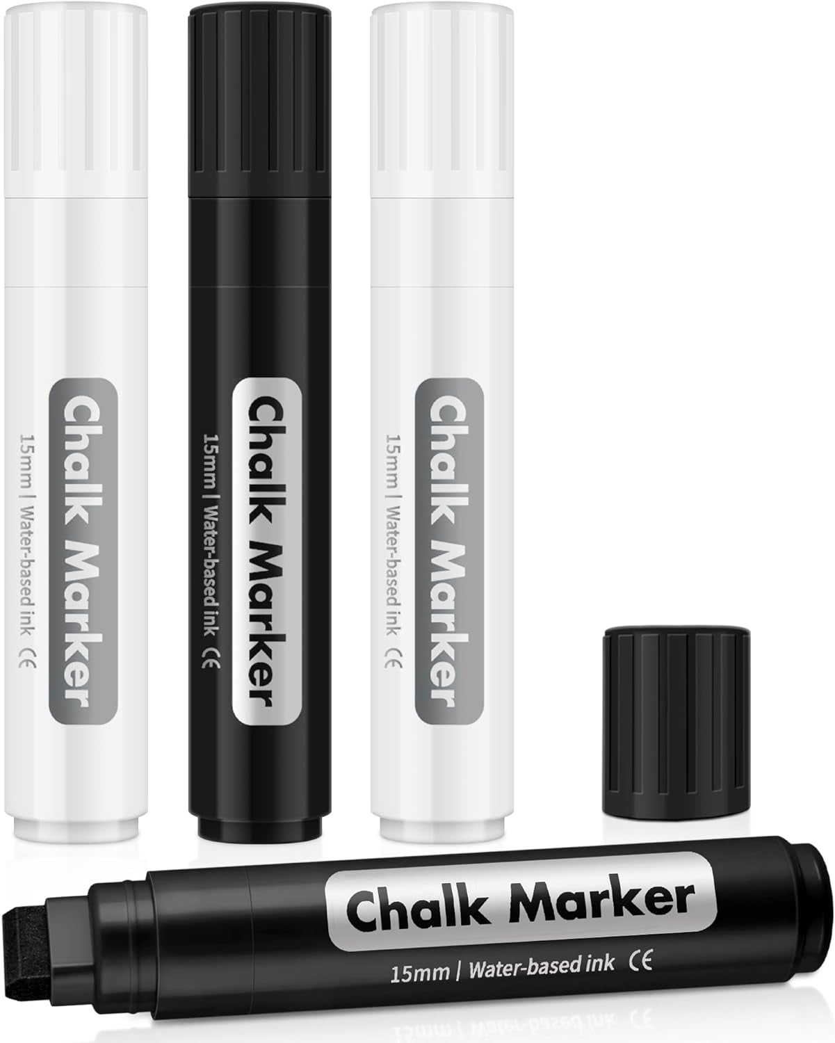 Liquid Chalk Markers Erasable Window Paint Pen: 15Mm Jumbo Wet Erase Glass Washable Markers Large Wide Tip 1 Black 2 White Chalk Markers for Chalkboard Blackboard Mirror Auto Car