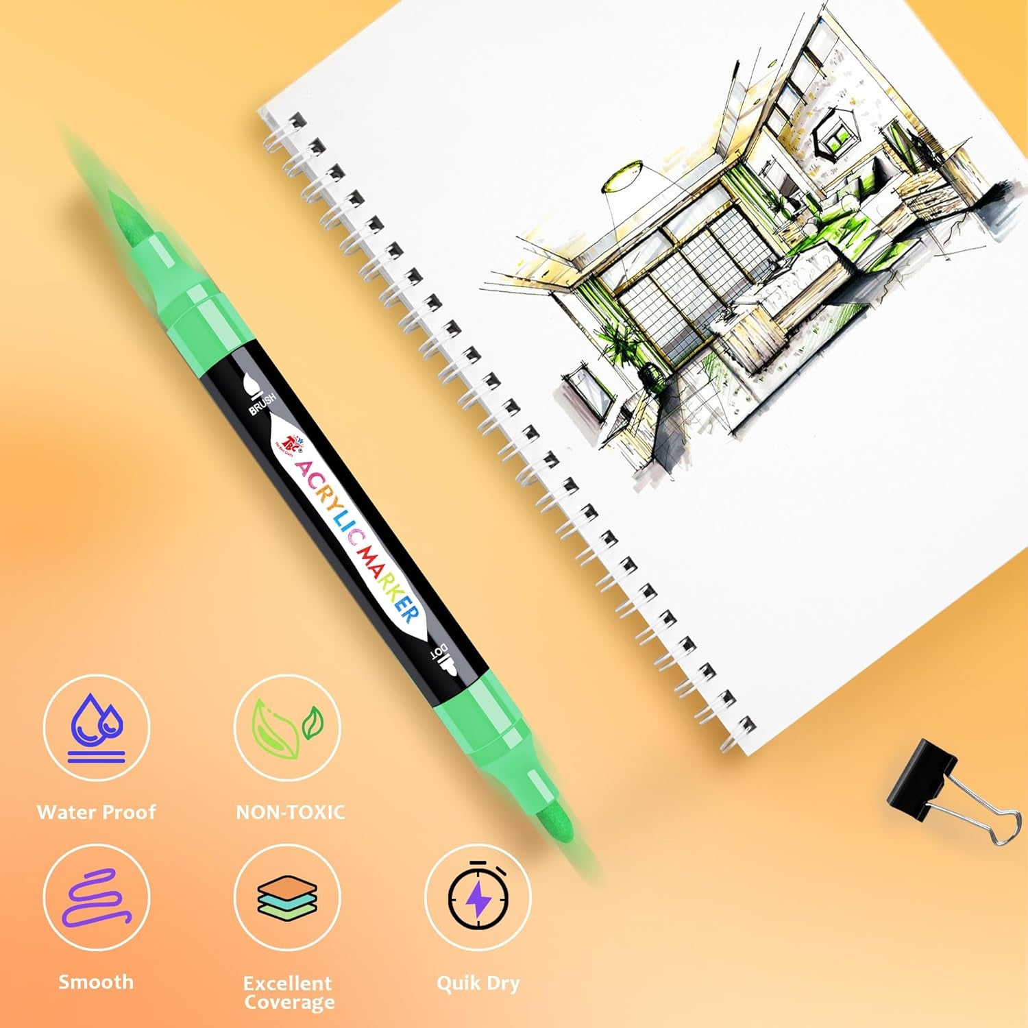 24 Colors Dual Tip Acrylic Paint Markers,Waterproof, Non-Toxic, Odorless, Suitable for Paper, Pottery, Stones, Backpacks, Glass