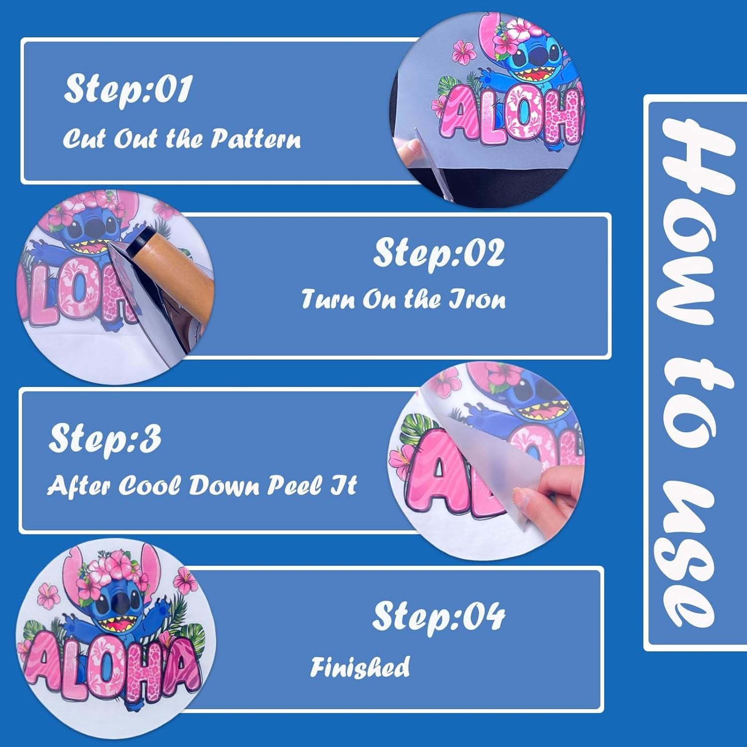 8 Sheets Stitch Iron on Transfers Iron on Decals for T-Shirts, Christmas Cartoon Blue Stitch HTV Heat Transfers Vinyl Iron on Applique for Clothes Pillow Hoodie DIY Crafts