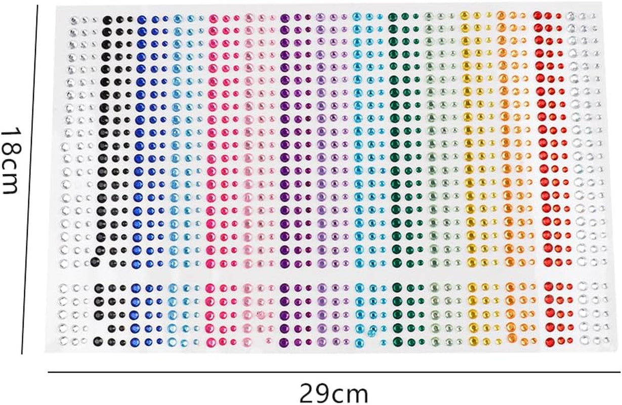 1800 Pieces 3Mm 4Mm 5Mm Multicolor Bling Rhinestone Sticker 2 Sheets Gem Diamond Self Adhesive
