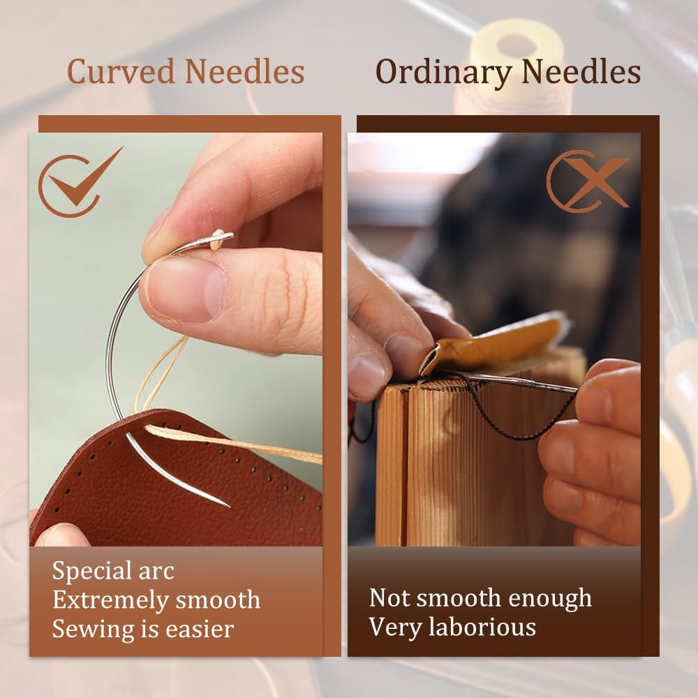 2 Sets 2'' / 2.5'' / 3 ''/ 3.5 '' Curved Leather Hand Sewing Needles C Type Needles for Carpet Leather Canvas Repairing Weaving Crafts