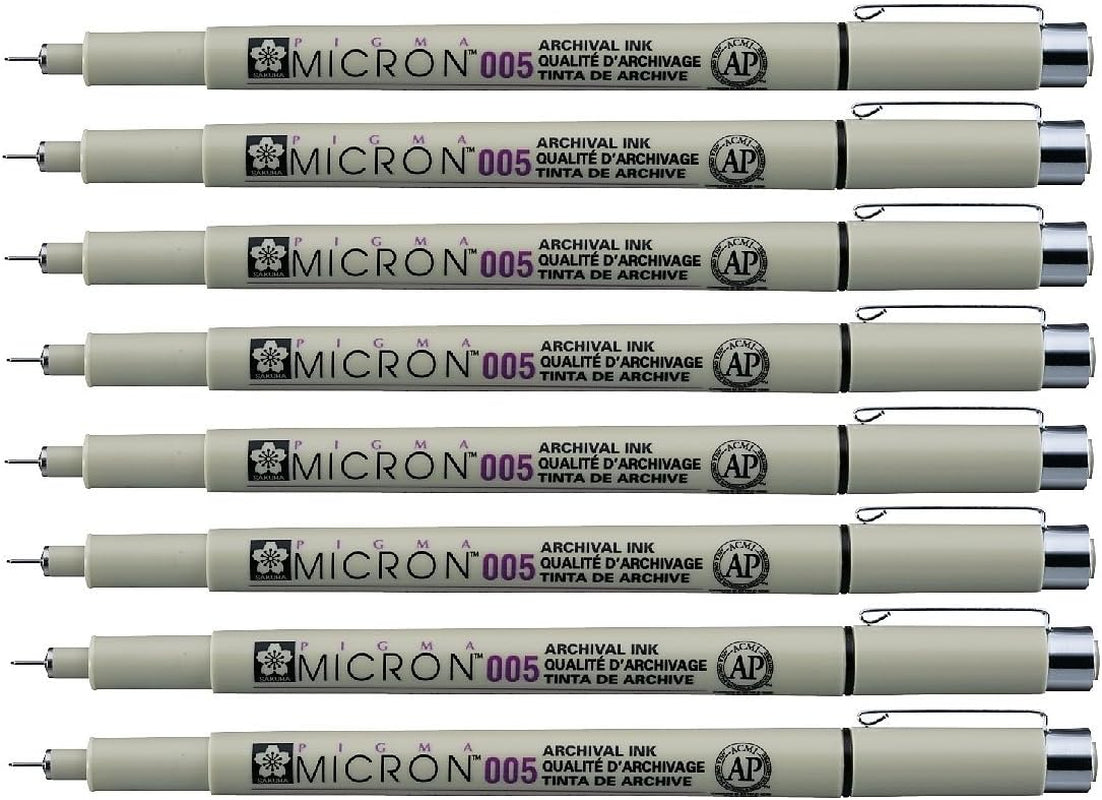 Pigma Micron Pen 005 Black Ink Marker Felt Tip Pen, Archival Pigment Ink, Fine Point for Artist Drawing Pens - 8 Pen Set