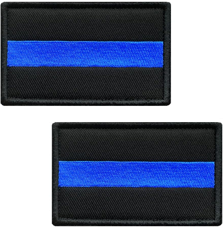 2 Pcs Tactical American Thin Blue Line Flag Patch - USA Police Army Force Pride Patch - Full Embroidered Hook and Loop Fastener Applique Patch for Backpack Clothes Vest Uniform Cap