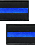 2 Pcs Tactical American Thin Blue Line Flag Patch - USA Police Army Force Pride Patch - Full Embroidered Hook and Loop Fastener Applique Patch for Backpack Clothes Vest Uniform Cap