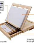 Tabletop Easel Set - Easel for Painting Canvases, Painting Easel Kits for Kids and Adults with Wood Canvas Stand, 12 Colors Acrylic Paints, 2 Brushes, Plastic Palette and Palette Knives