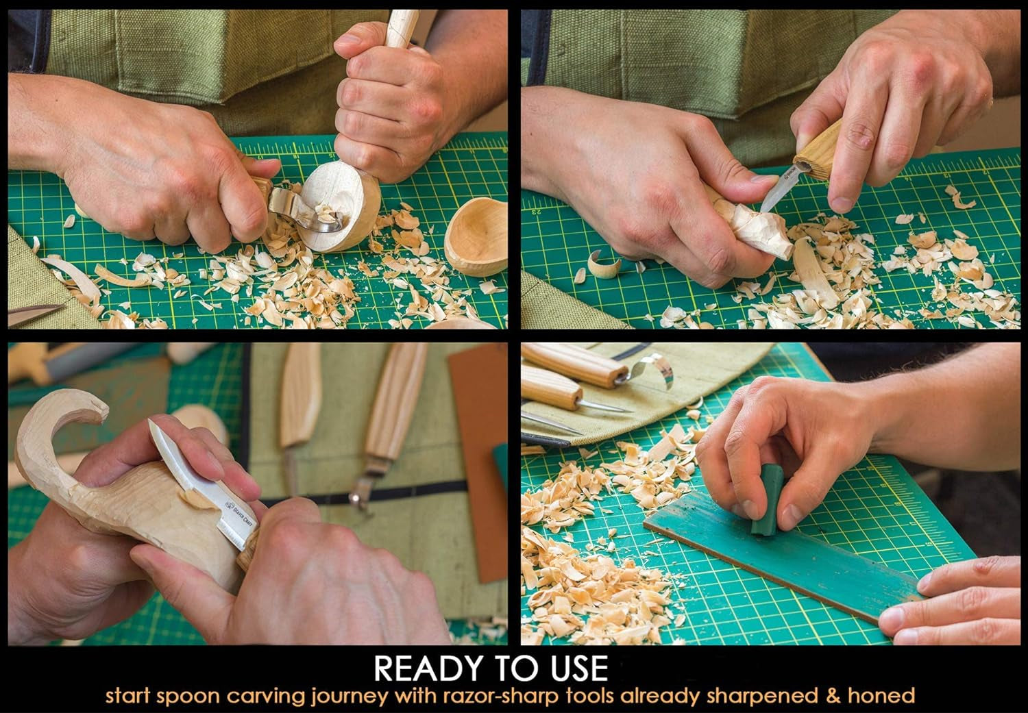 S13 Wood Carving Tools Set for Spoon Carving 3 Knives Wood Carving Kit for Beginners Hook Knife Wood Carving Right-Handed Spoon Carving Whittling Knives (S13 Right-Handed)