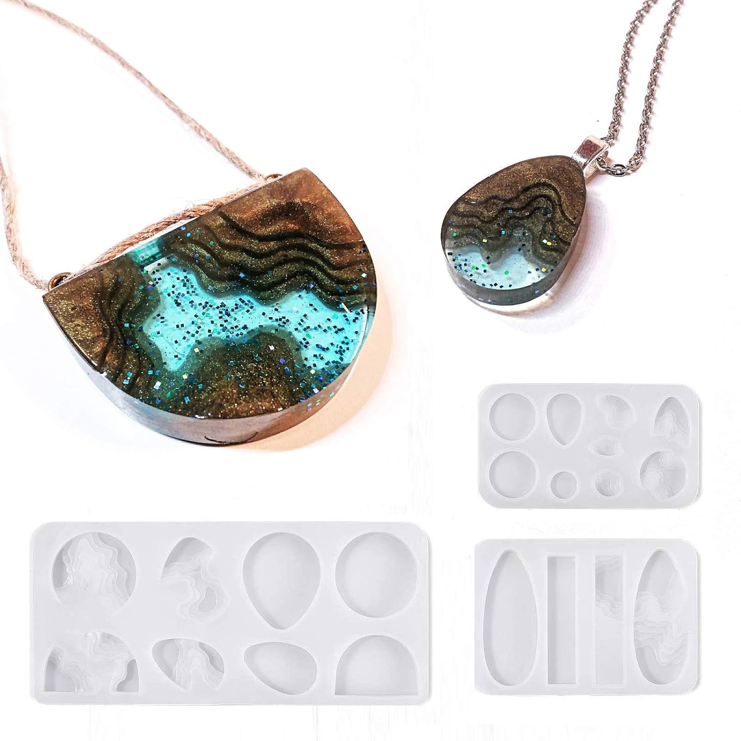 Island Resin Pendant Molds, (4 Pack) Ocean Themed Style Silicone Epoxy Molds for DIY Jewelry Pendant Necklace Keychain Jewel and Resin Crafts