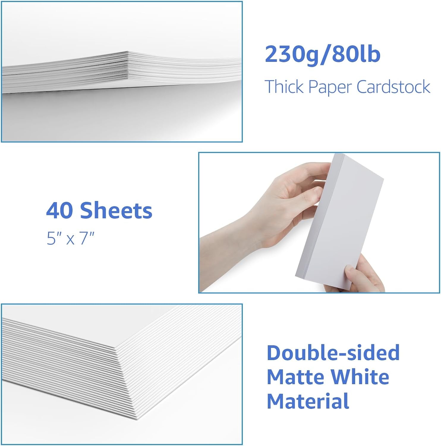 40 Sheets White Cardstock 5X7 Cardstock Paper, 80Lb/230Gsm Thick Paper Card Stock White Blank Cardstock Thick Printer Paper Cardstock for Greeting Cards, Invitations, Postcards, DIY Cards