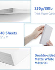 40 Sheets White Cardstock 5X7 Cardstock Paper, 80Lb/230Gsm Thick Paper Card Stock White Blank Cardstock Thick Printer Paper Cardstock for Greeting Cards, Invitations, Postcards, DIY Cards