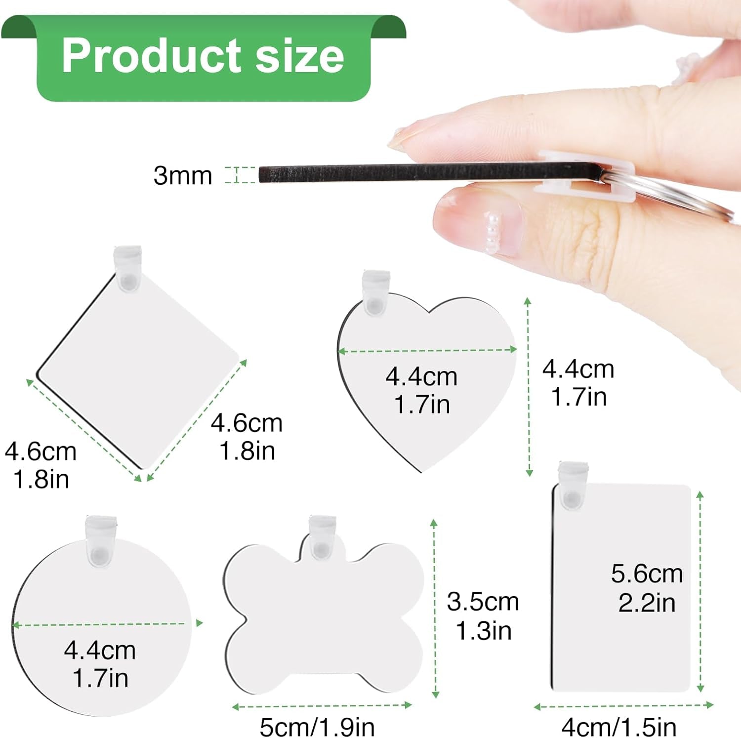 135Pcs Sublimation Keychain Blanks Bulk,Mdf Keychain Double Sided Heat Transfer Keychain Board with Film,Key Rings, Plastic Retaining Clips for DIY and Craft(Round, Rectangle, Bone, Square, Heart)