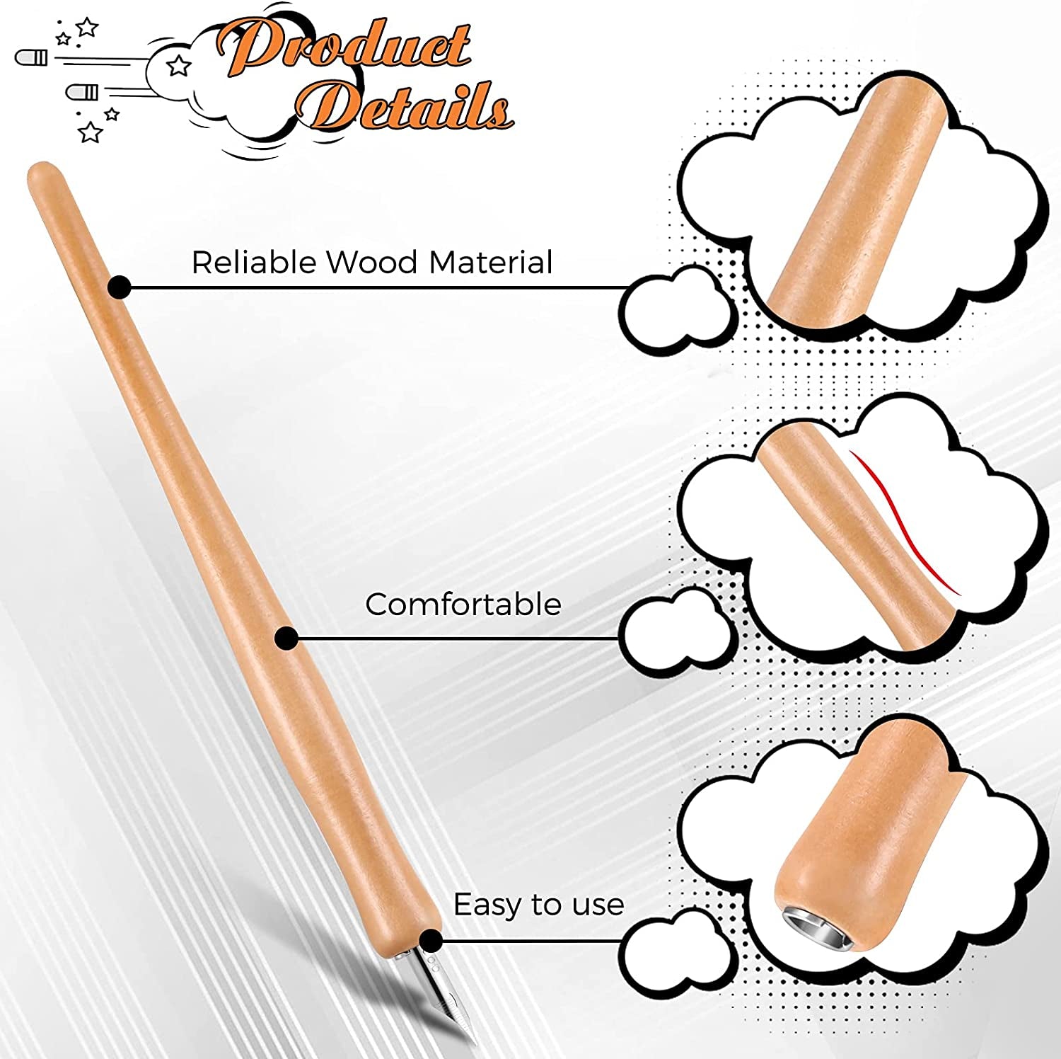 14 Pieces Dip Pen Nibs Holders with Comic Pen Nib Set Calligraphy Wooden Drawing Pen Holder with Stainless Steel Pen Nib for Writing Painting Signing Present