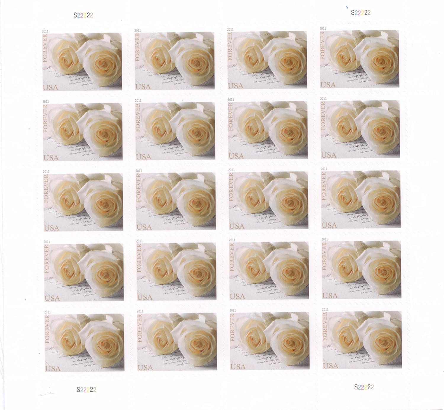 575900 Series Wedding Roses Commemorative Stamp Scott 4520 Sheet of 20 Forever Stamps