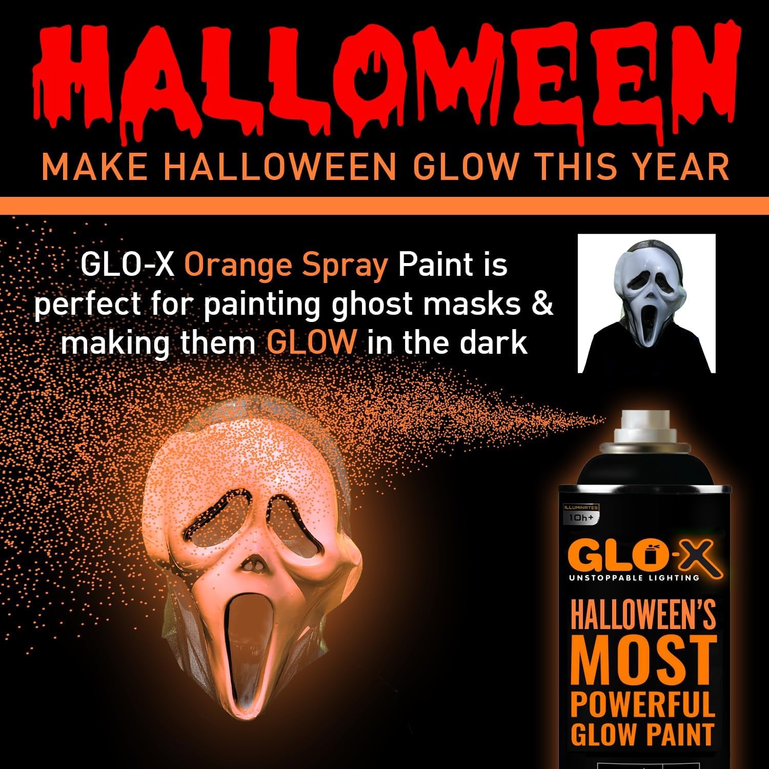 Orange Halloween Glow in the Dark Spray Paint - Make Indoor and Outdoor Halloween Decorations Glow Neon Fluorescent in the Dark - Metal Plastic Fabric