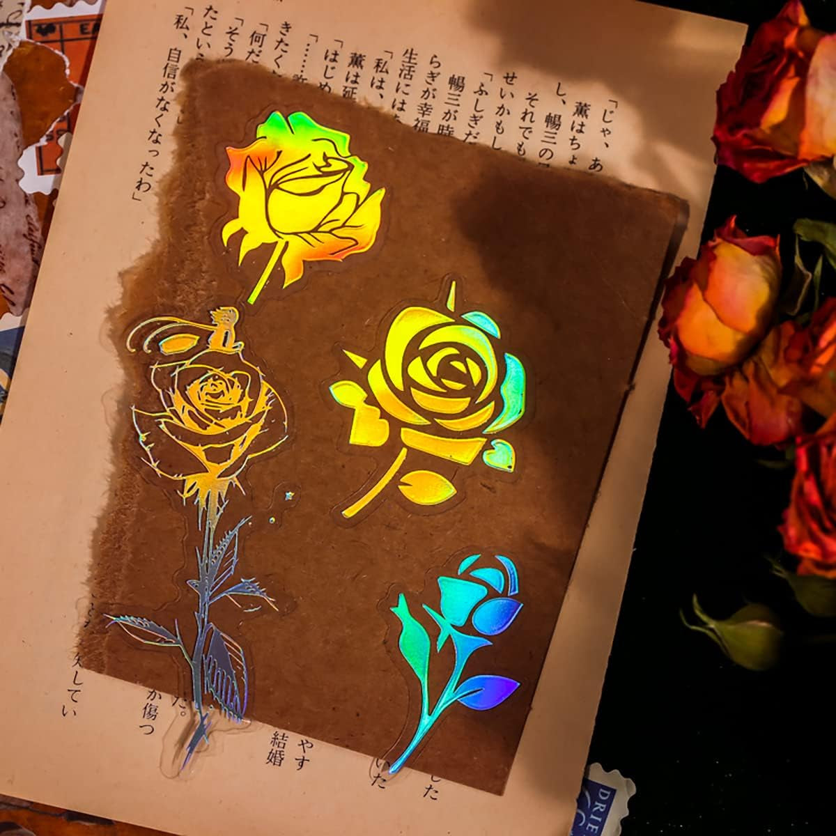 Holographic Glitter Stickers Set -160 Pcs with 4 Themes - Transparent Resin Stickers, Butterfly, Flower, Mushroom, Frame Lace Vintage Scrapbook Stickers Pack - for Laptop Phone Case Water Bottles