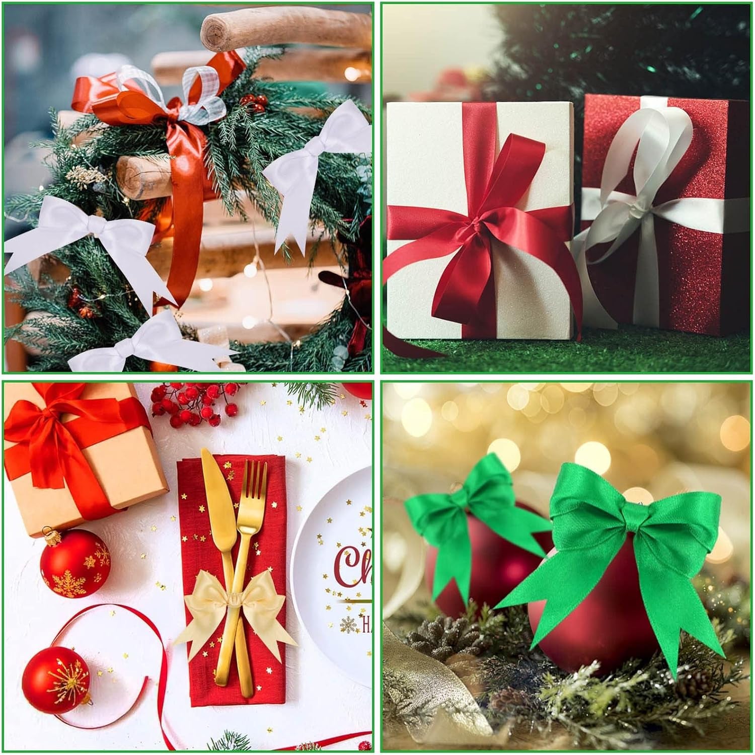 4 Rolls 100 Yards Christmas Ribbons 1Inch Wide Holiday Satin Ribbons Fabric for Gift Wrapping and DIY Craft, Red &amp; Green &amp; Gold &amp;White