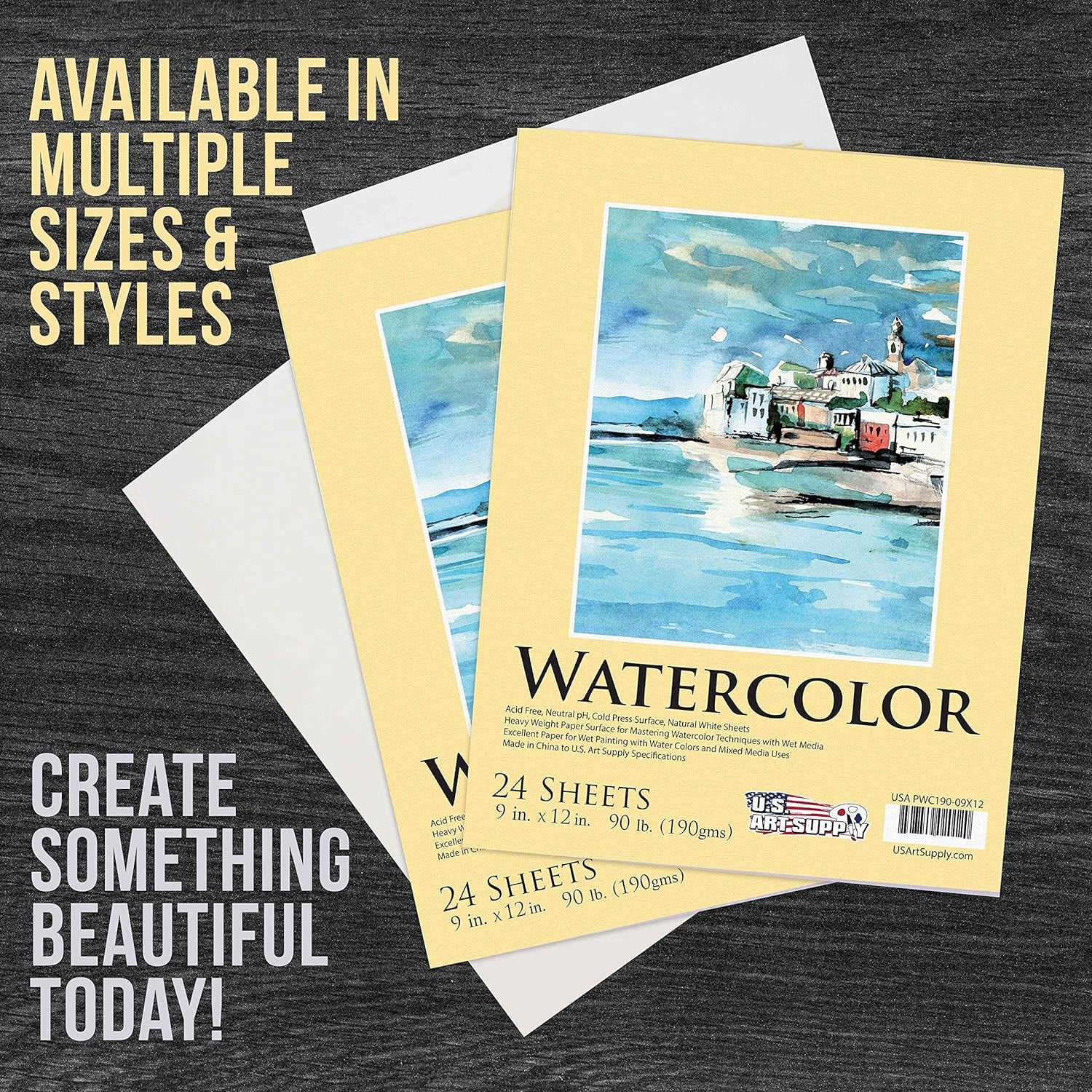 9" X 12" Premium Heavyweight Watercolor Painting Paper Pad, Pack of 2, 24 Sheets Each, 90 Pound (190Gsm) - Cold Pressed, Acid-Free, Wet, Dry &amp; Mixed Media - Artists, Students, Adults