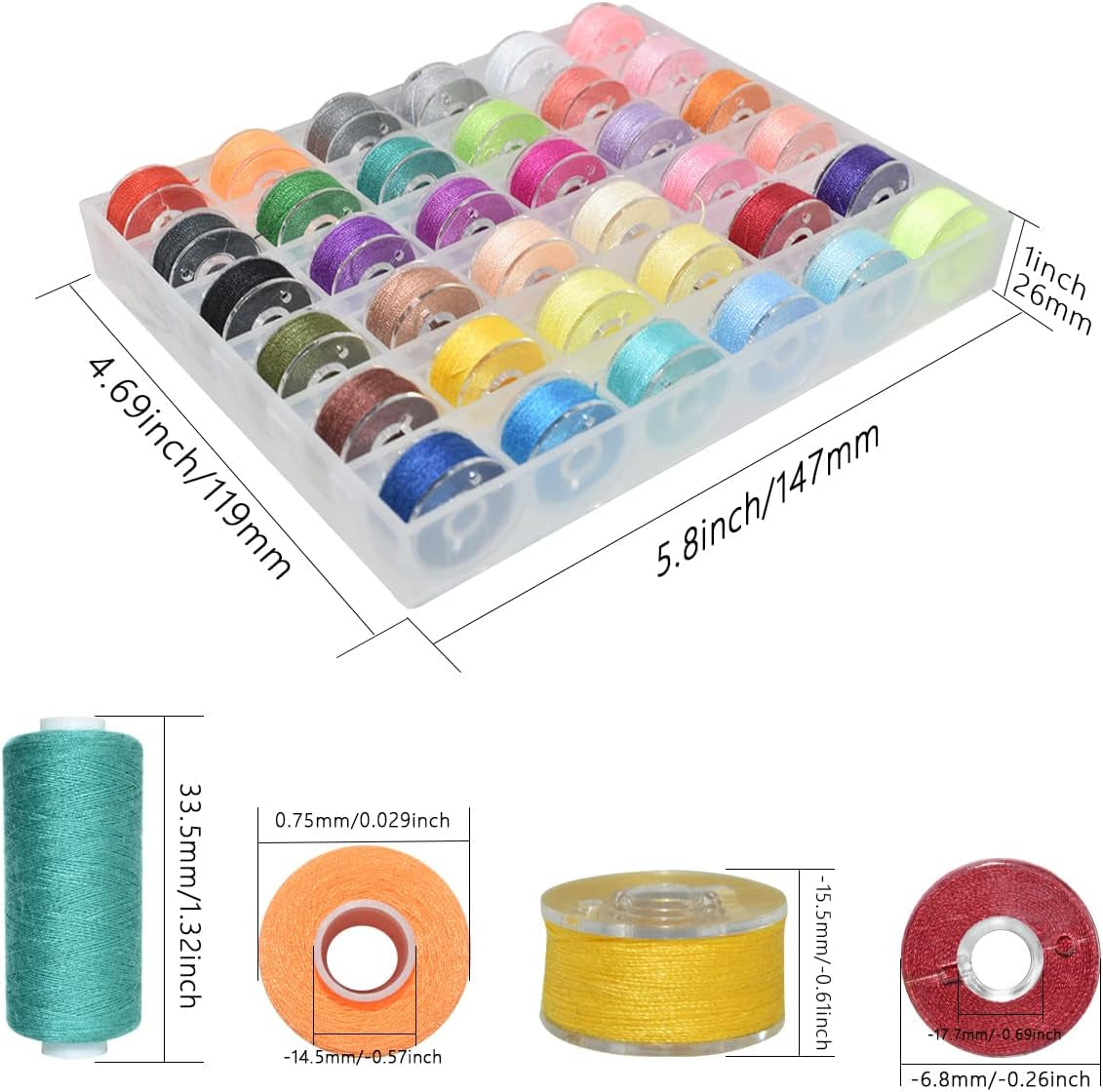 72Pcs 36 Colors Sewing Thread Set with Matching Prewound Bobbin Threads with Case, 550 Yards per Polyester Thread, Popular Colors Sewing Threads for Hand &amp; Machine Sewing