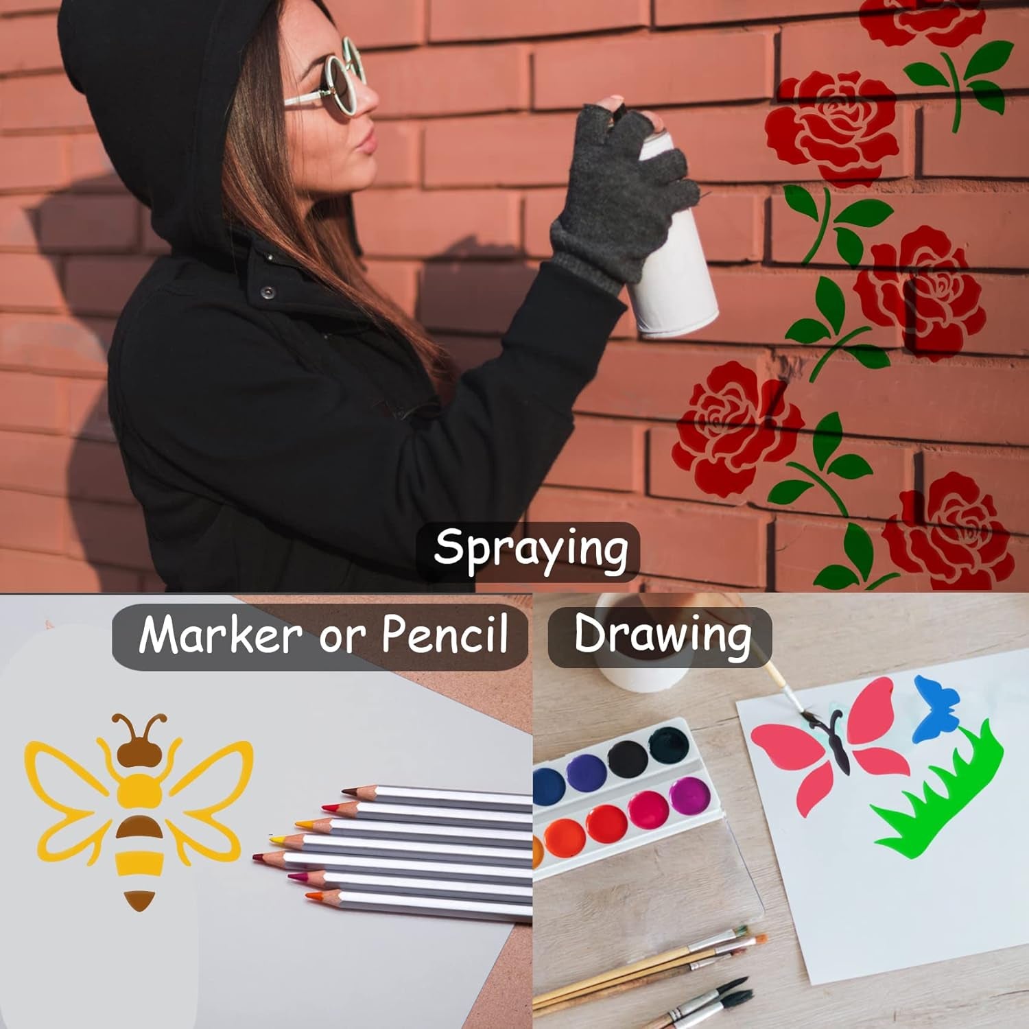 60 Reusable Flower Stencils for Painting on Wood and Canvas Sunflower Leaf Rose Bee Bird Stencil Small Craft Stencils 3X3 Inch Paint Stencils for Crafts and Home Decor