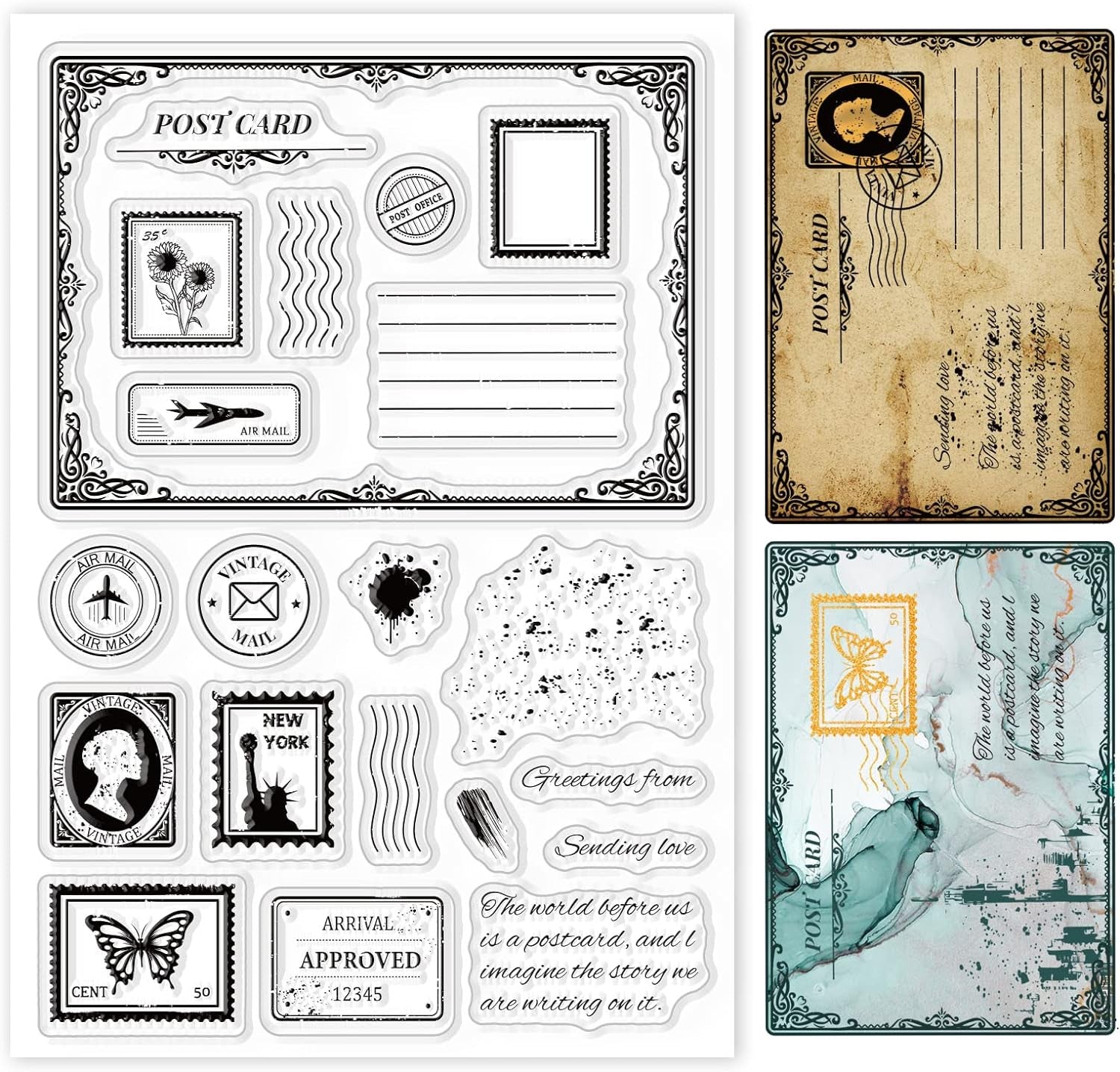 Postcard Border Edge Silicone Clear Stamp Postmark Transparent Silicone Stamp Vintage Rubber Stamp for Scrapbook Journal Card Making