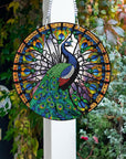 5D Peacock Diamond Painting Kits Hanging Pendants Wall Art Colored Imitation Glass Art Point Drill Crystal Diamond Art Window Pendants Home Garden Wall Door Birthday Festival Gifts