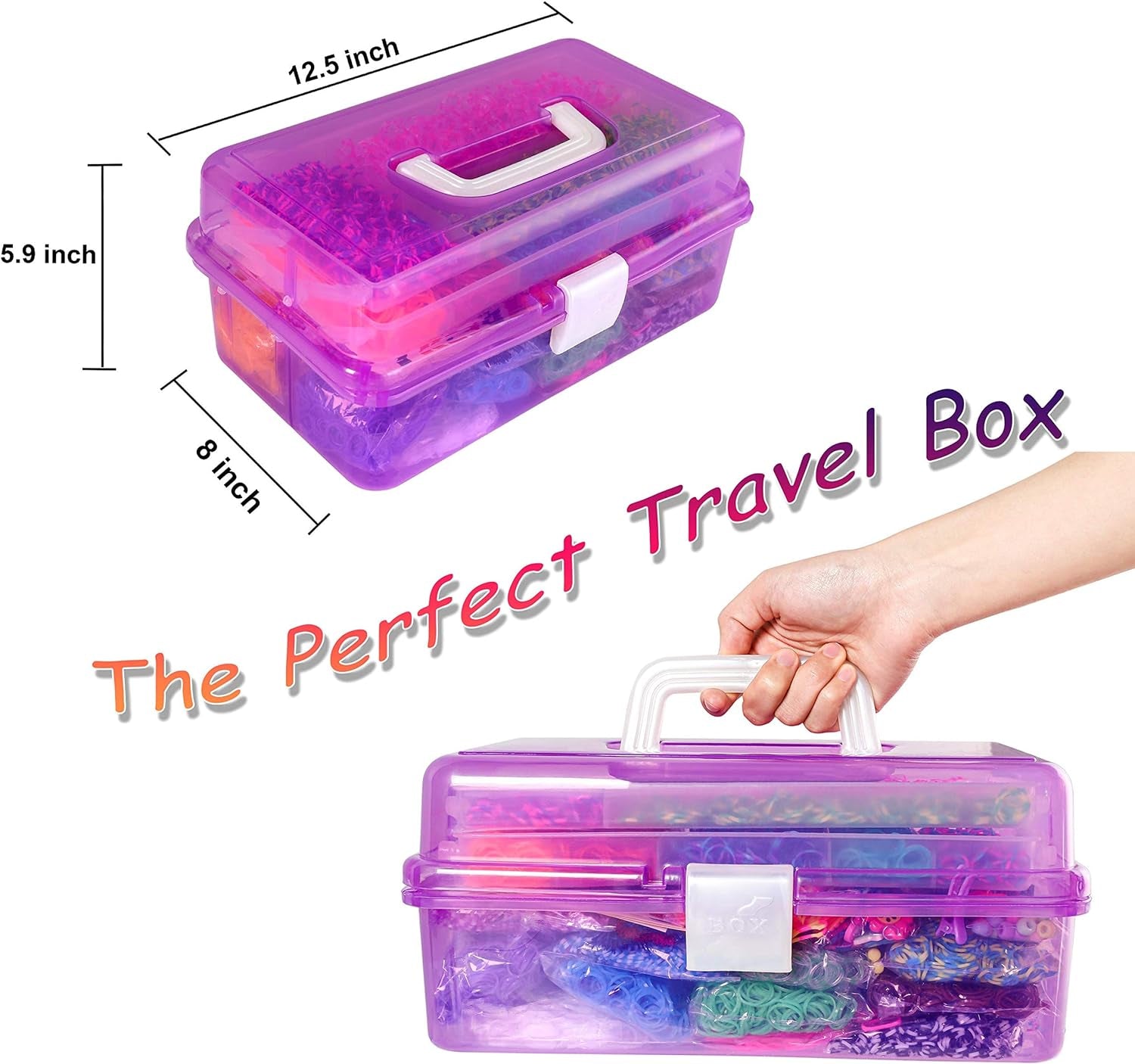 15000+ Rubber Loom Bands, Mega Rubber Bands Bracelet Kit,Loom Bracelet Making Kit with 3 Layer Container,30 Colors,380 Beads,30 Charms,Clips, Hooks Tools for DIY Art Craft