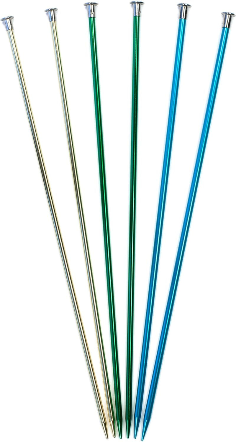 Anodized Aluminum Straight Knitting Needle Set, US Sizes 8, 9, 10, Multicolor