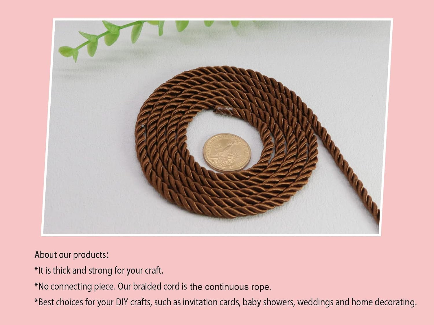 U Pick 10Yds 5Mm 3 Braided Cord Decorative Twisted Satin Polyester Twine Cord Rope String Thread Shiny Cord Choker Thread (15:Coffee)