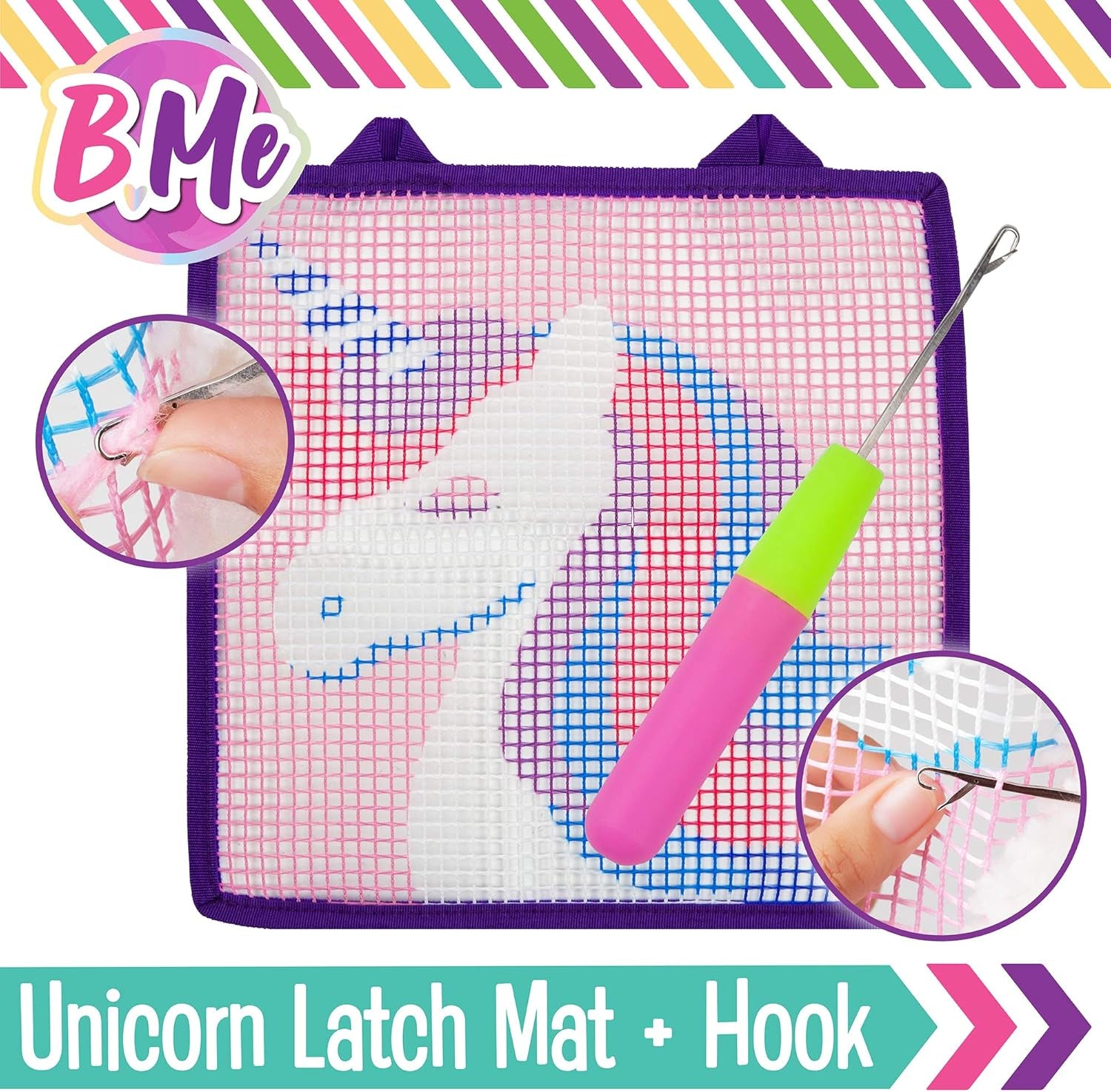 DIY Unicorn Latch Hook Kit for Girls – Mini Rug Sewing Set with 15 Colorful Yarn Bundles, Color-Coded Canvas, DIY Grils Bedroom Décor Idea Perfect Birthday & Gift Age 6+