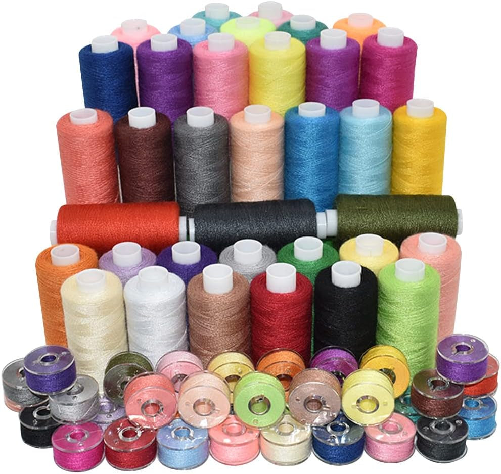72Pcs 36 Colors Sewing Thread Set with Matching Prewound Bobbin Threads with Case, 550 Yards per Polyester Thread, Popular Colors Sewing Threads for Hand &amp; Machine Sewing
