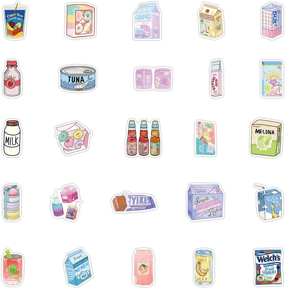 100Pcs Cute Snack Stickers Food Stickers Drink Stickers, Cute Small Stickers Set Kawaii for Teens/Boys/Girls/Adults