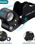 2 Pack Jewelers Loupe, 30X 60X 90X Illuminated Jewelers Eye Magnifier and Magnifying Glass Loop with UV Black Light and Bright LED Light for Gems, Jewelry, Diamond, Coins, Stamps (Black)