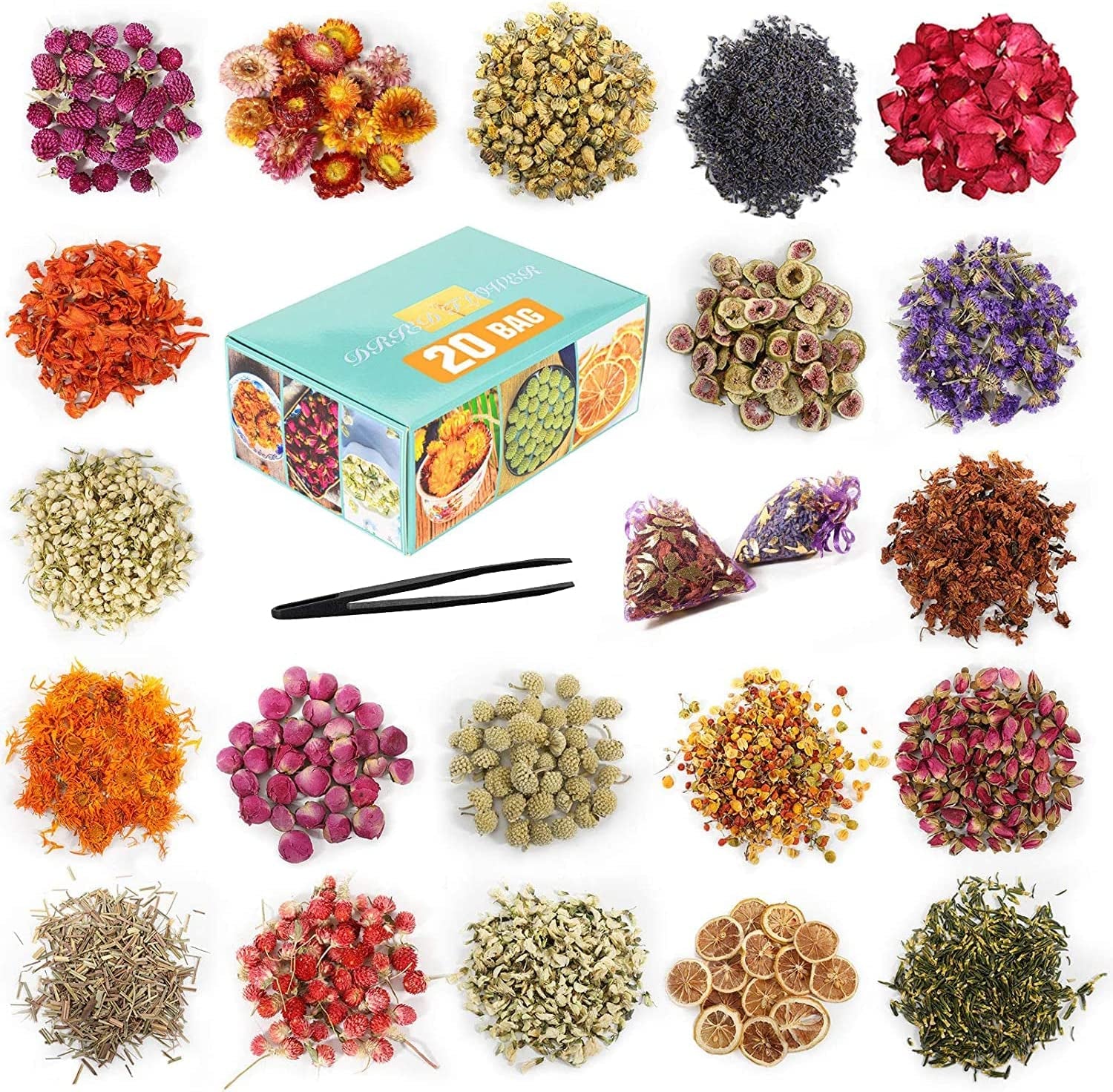 9 Bags Dried Flowers,100% Natural Dried Flowers Herbs Kit for Soap Making, DIY Candle Making,Bath - Include Rose Petals,Lavender,Don'T Forget Me,Lilium,Jasmine,Rosebudsand More