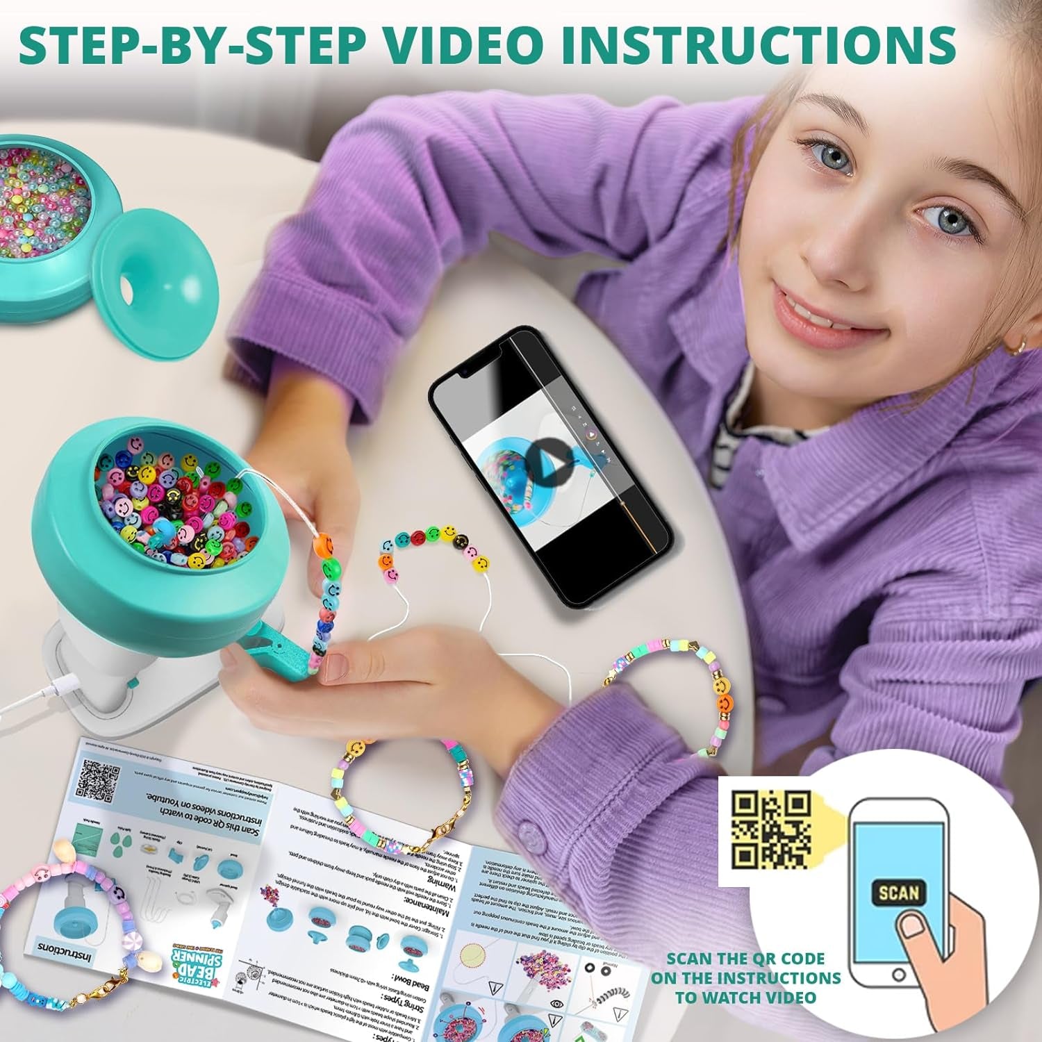 Electric Bead Spinner for Bracelet Making Kit, Clay Bead Bracelet Kit Essentials, Bead Spinner Needles Included, Easy Friendship Jewelry Bracelet Making,Applicable for Different Kind of Beads