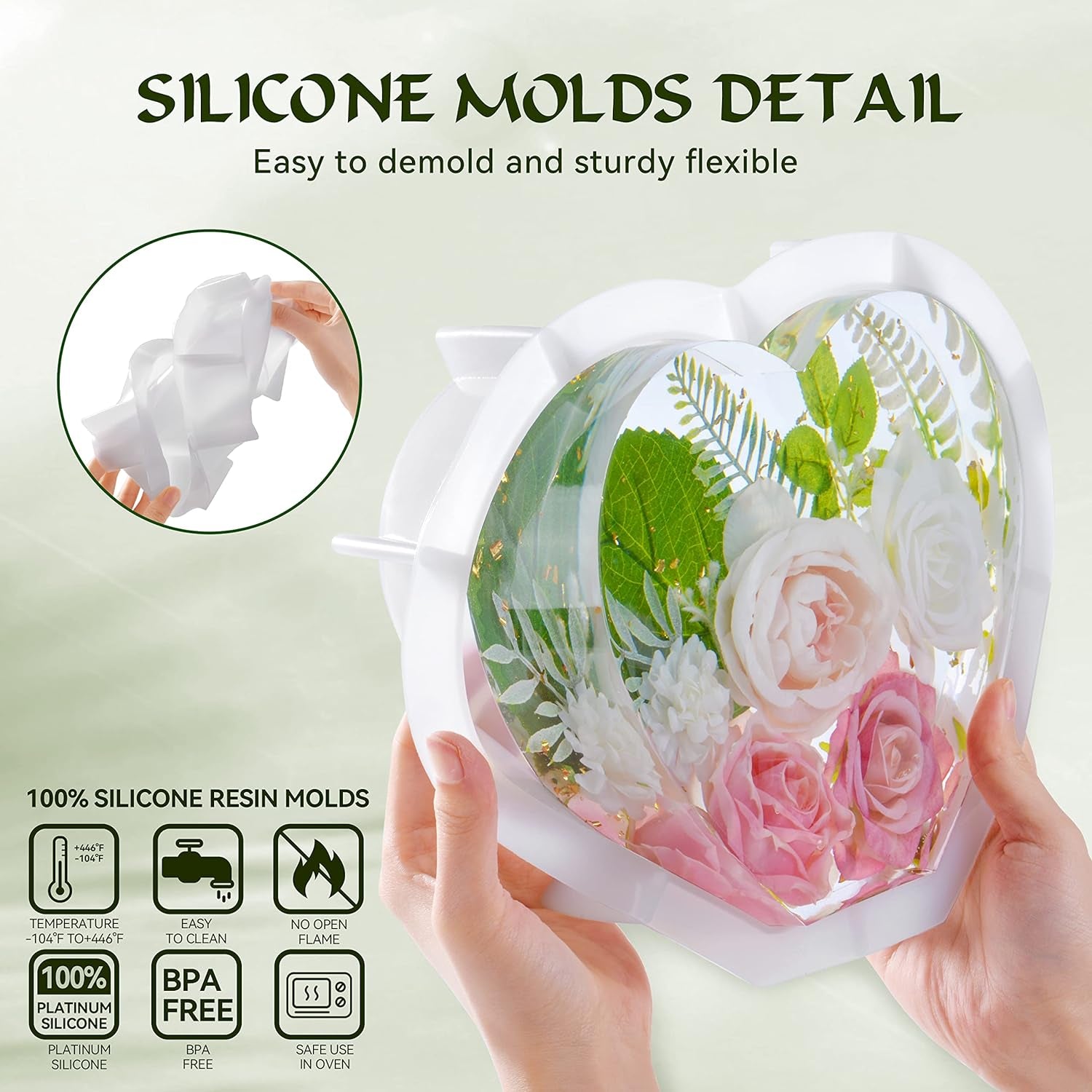 2Pcs 10 Inch Large Heart Shape Resin Molds, Silicone Molds for Flower Preservation, Deep Epoxy Resin Molds for Resin Art Casting, DIY Wedding, Valentine, Anniversary, Home Decor Gift