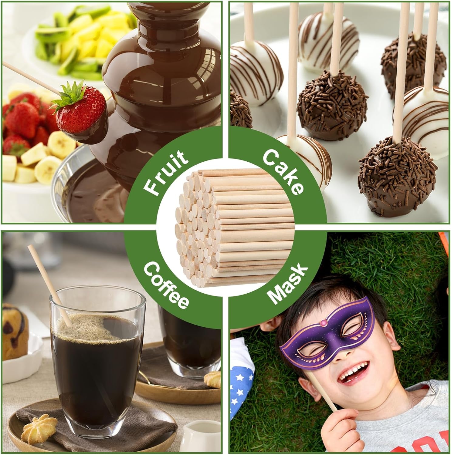 100 Pieces Wooden Dowel Rods Assorted Sizes Wooden Dowels 1/8, 3/16, 1/4, 5/16, 3/8 X 6 Inch Wood Craft Dowel Rods for Crafts and DIY