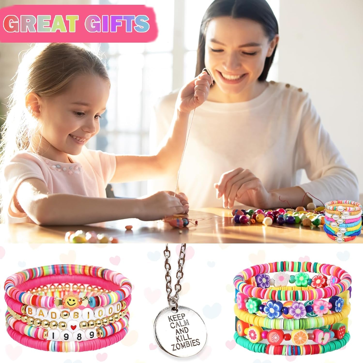 Flat Clay Beads Bracelet Making Kit Jewelry Making Kit for Beginner, 6Mm Flat Polymer Heishi Beads Letter Bead Friendship Bracelet Beads DIY Arts and Crafts Kit, Gifts Toys for Girls Age 6-12 (3000+)