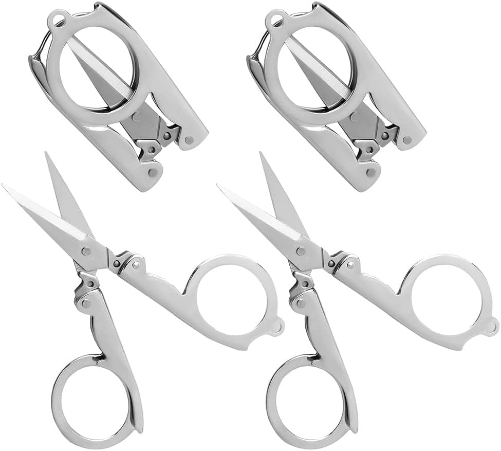 Folding Scissors, 4Pcs Stainless Steel Small Scissors Pocket Portable Foldable Travel Scissors Tiny Mini Craft Cutter