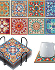 8 Pcs Diamond Coasters Diamond Painting Coasters DIY Mandala Coasters with Holder Square Boho Paisley Diamond Art Coasters 5D Diamond Painting Kits for Beginners Adults Kids Craft