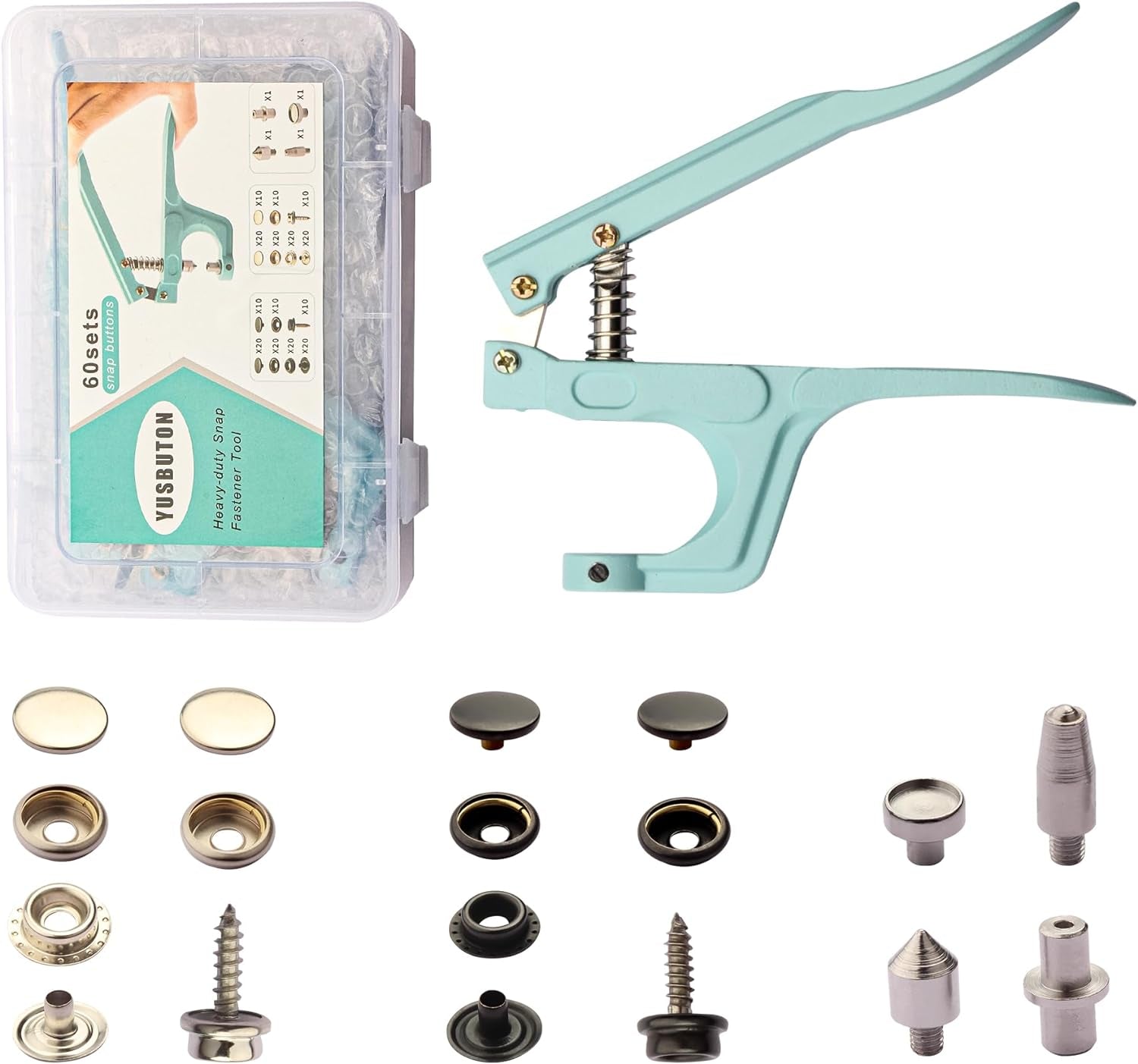 Heavy Duty Snap Fastener Tool Kit， 60 Pcs Canvas Snap Kit,Snap Fasteners Kit 15Mm Stainless Steel Snaps Marine Grade Boat Canvas Snaps for Clothing Leather Boat Cover Fabric………