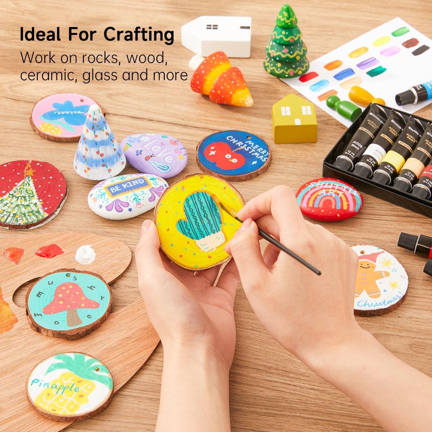 Acrylic Paint Set, 16 X12Ml Tubes Artist Quality Non Toxic Rich Pigments Colors Great for Kids Adults Professional Painting on Canvas Wood Clay Fabric Ceramic Crafts