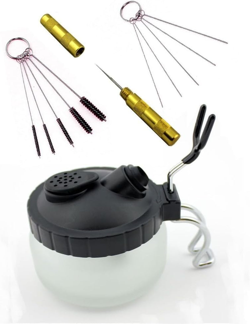 4 Set Airbrush Spray Gun Wash Cleaning Tools Needle Nozzle Brush Glass Cleaning Pot Holder