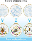 5 Sets Embroidery Kit for Beginners, Art Craft Handy Sewing Set Bees and Flowers Patterns Cross Stitch Starter Kits, DIY Embroidery Kits with Patterns and Instructions Hoops Needles Threads
