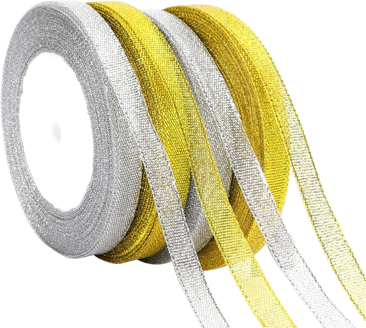 4 Rolls 100 Yards Christmas Ribbons 1Inch Wide Holiday Satin Ribbons Fabric for Gift Wrapping and DIY Craft, Red &amp; Green &amp; Gold &amp;White