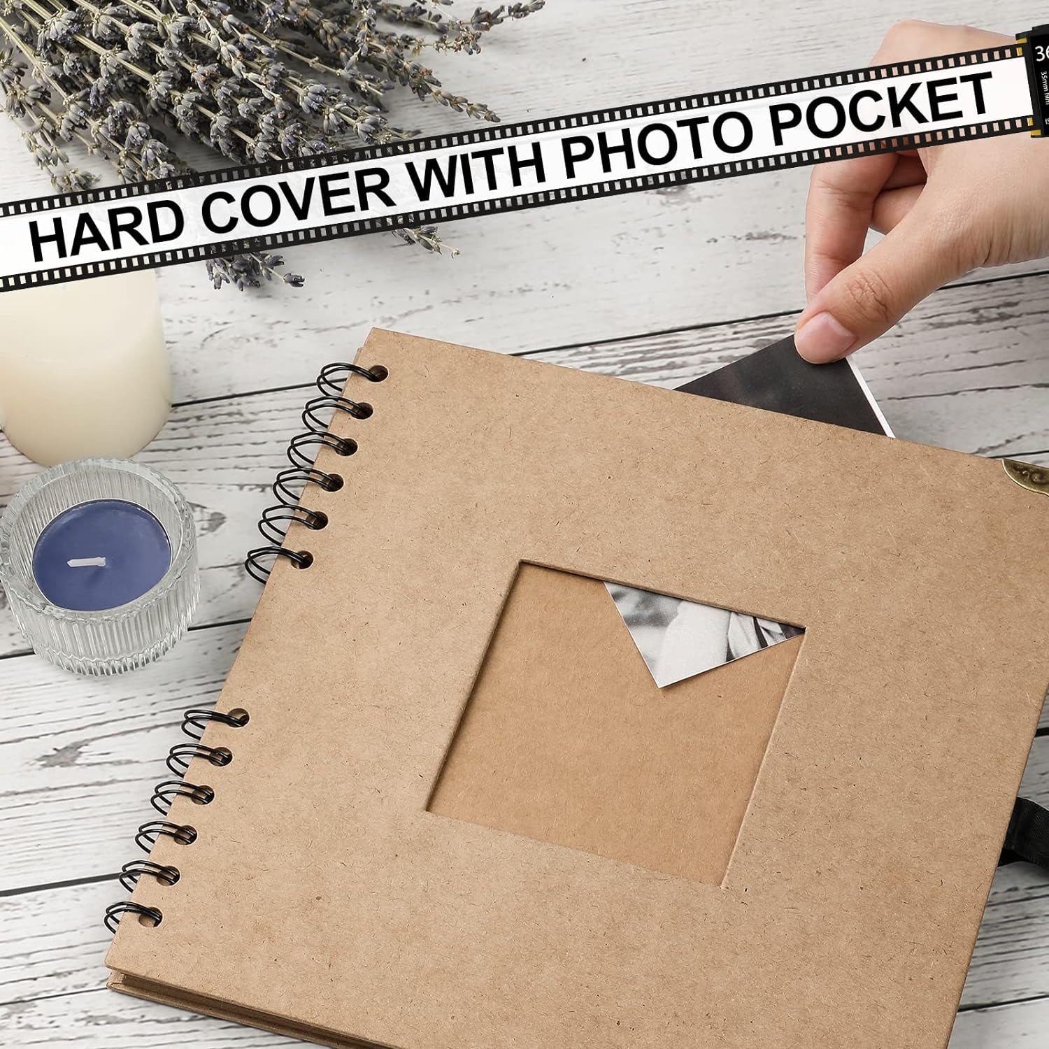 Scrapbook Photo Album - 8 X 8 Inch, 60 Pages, Kraft Paper, Ribbon, Corner Protectors, Suitable for Travel, Graduation, Memories