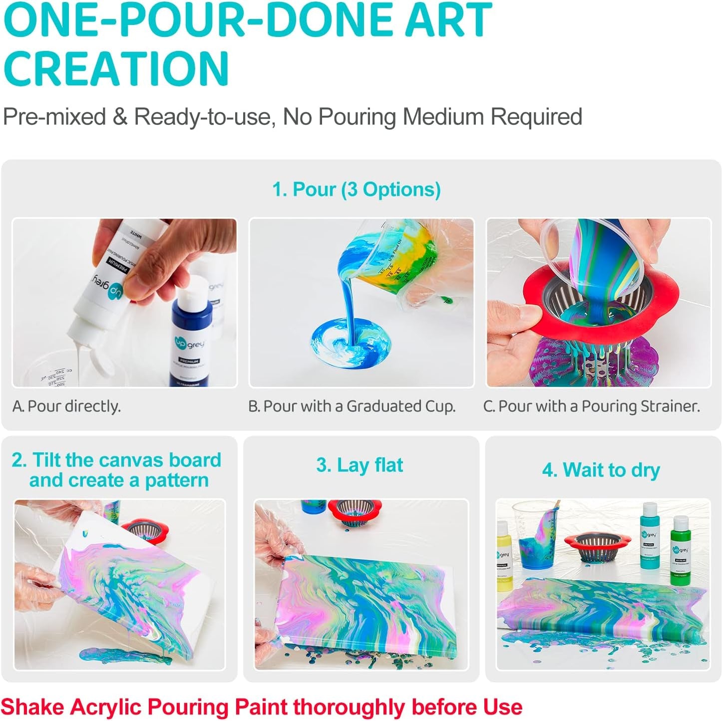42 Colors Acrylic Pouring Paint Set, High Flow, Non Toxic, Pre-Mixed, 60Ml Bottles, Assorted Colors with 4 White, for Canvas, Glass, Paper, Wood, DIY