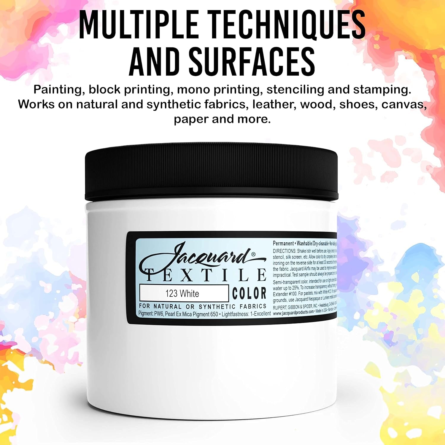 Jacquard Products White Textile Color Fabric Paint 8-Ounces - Bundled Brush Set