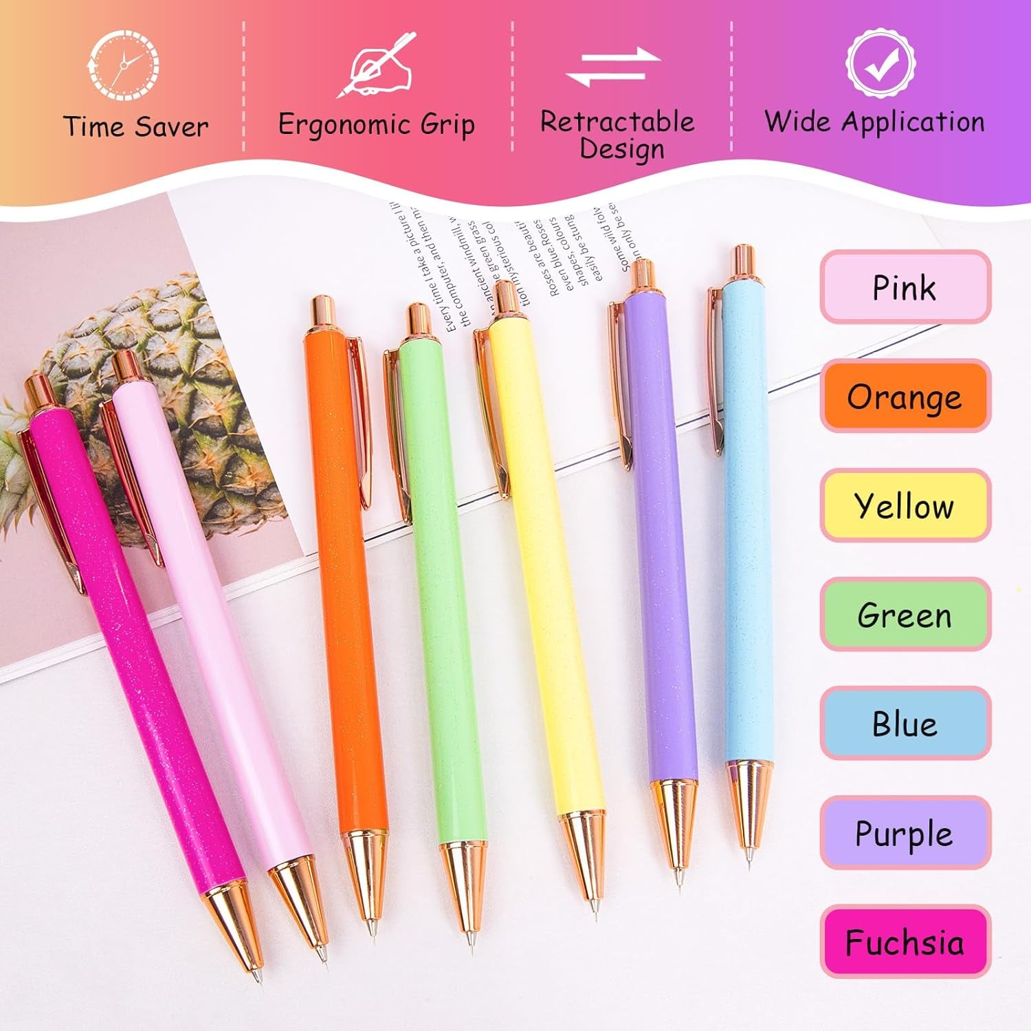 7 PCS Air Release Pin Pen Tool Glitter Retractable Pen for Vinyl DIY Craft Project (Yellow, Fuchsia, Purple, Blue, Orange, Pink, Green)