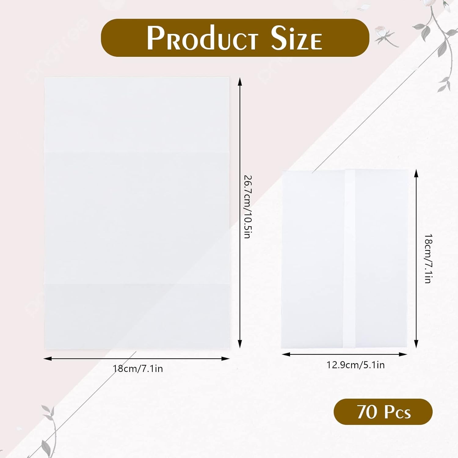 70 Pack Pre-Folded Vellum Jackets for 5X7 Invitations, Vellum Paper 5X7 for Invitations, Transparent Paper Vellum Envelopes for Wedding Invitations Wraps - Translucent Birthday Invitation Paper