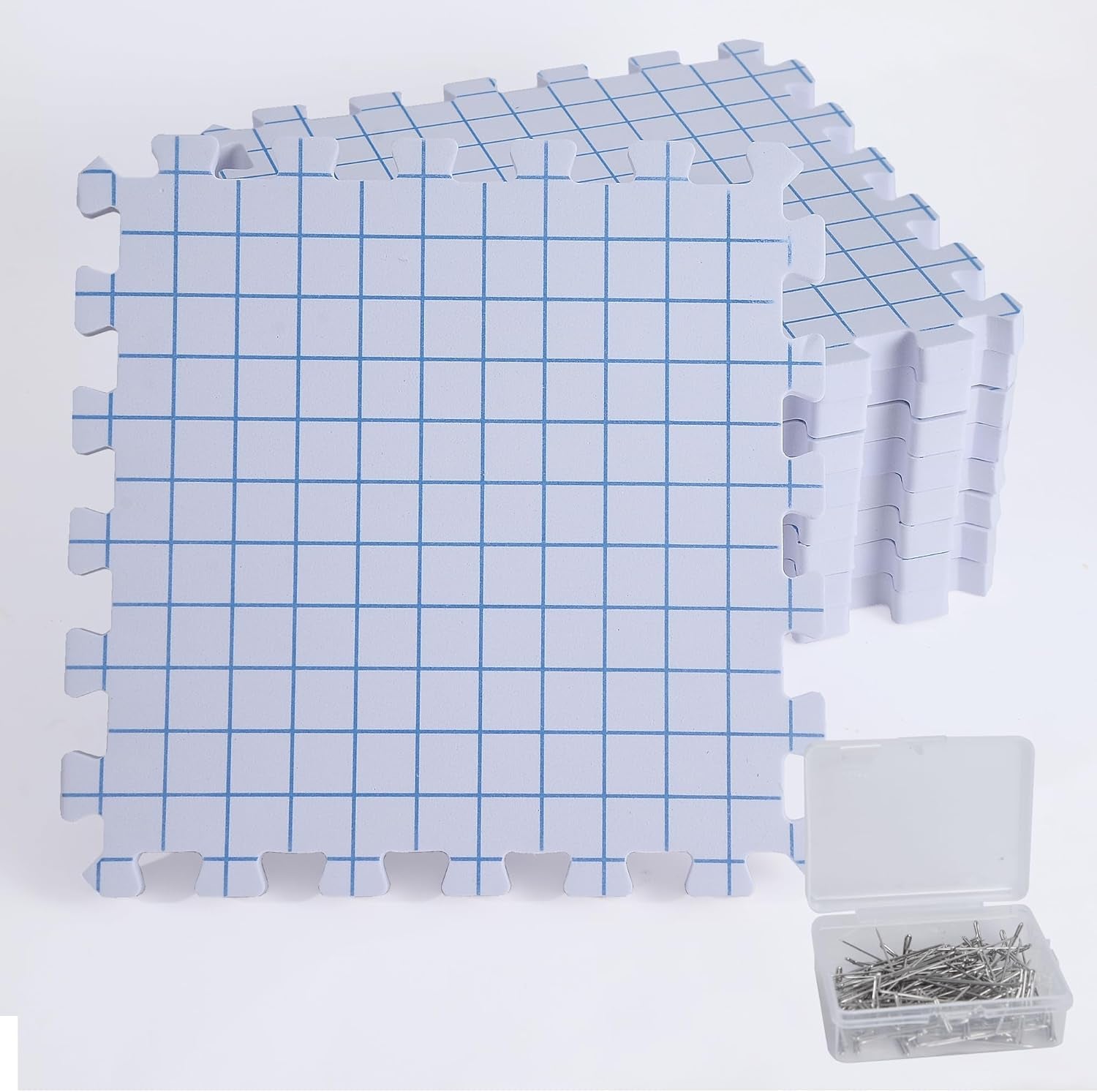 9 Pack  &amp; Crochet Project, Extra Thick Knitting Blocking Mat with Grid Lines，Knitting Mats with 100 T-Pins and Storage Bag