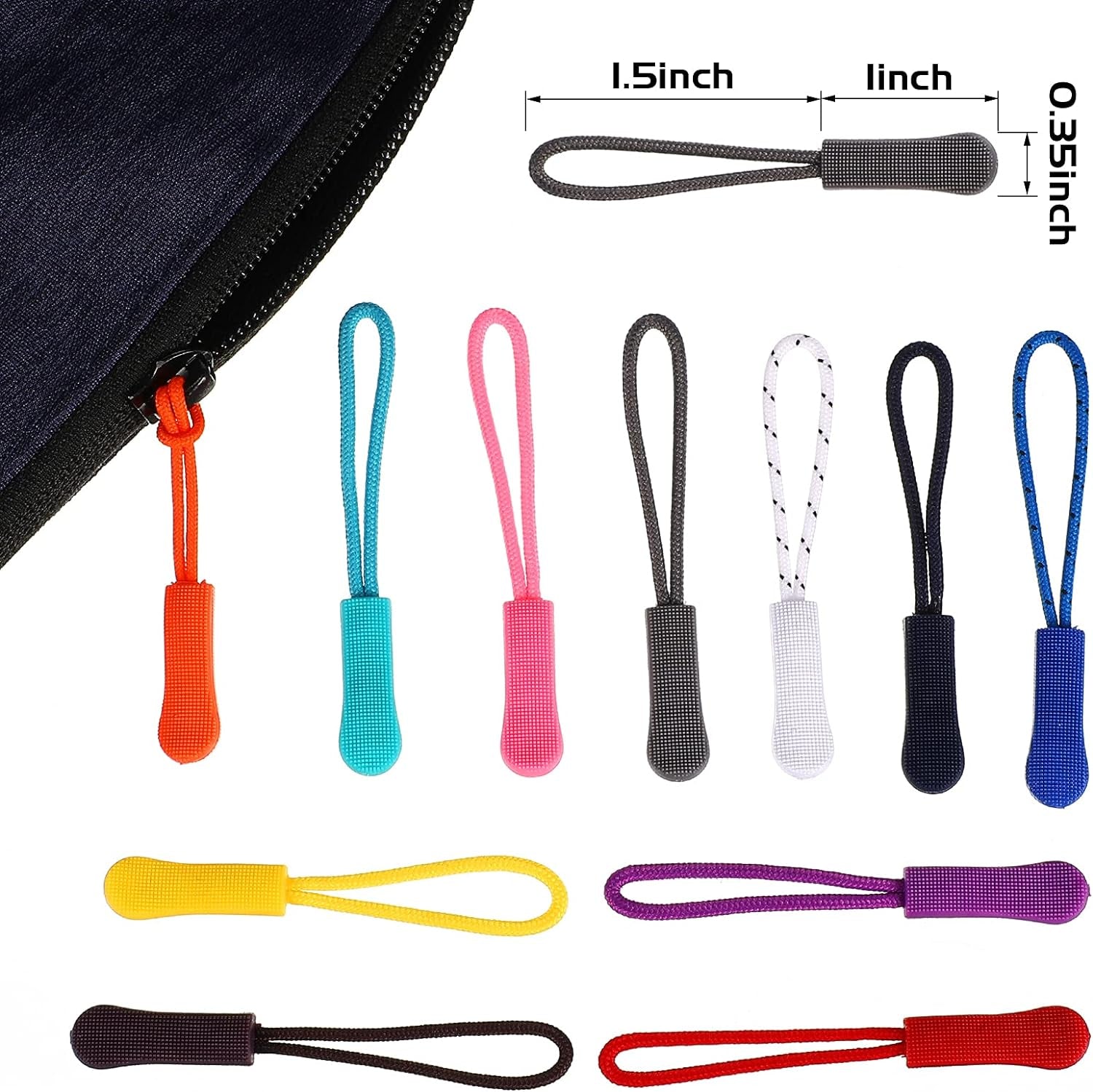 50 Pieces Zipper Pulls, 25 Colors Zipper Tags Strong Nylon Cord, Zipper Pull Replacement for Backpacks, Jackets, Luggage, Purses, Handbags, Sweatshirt